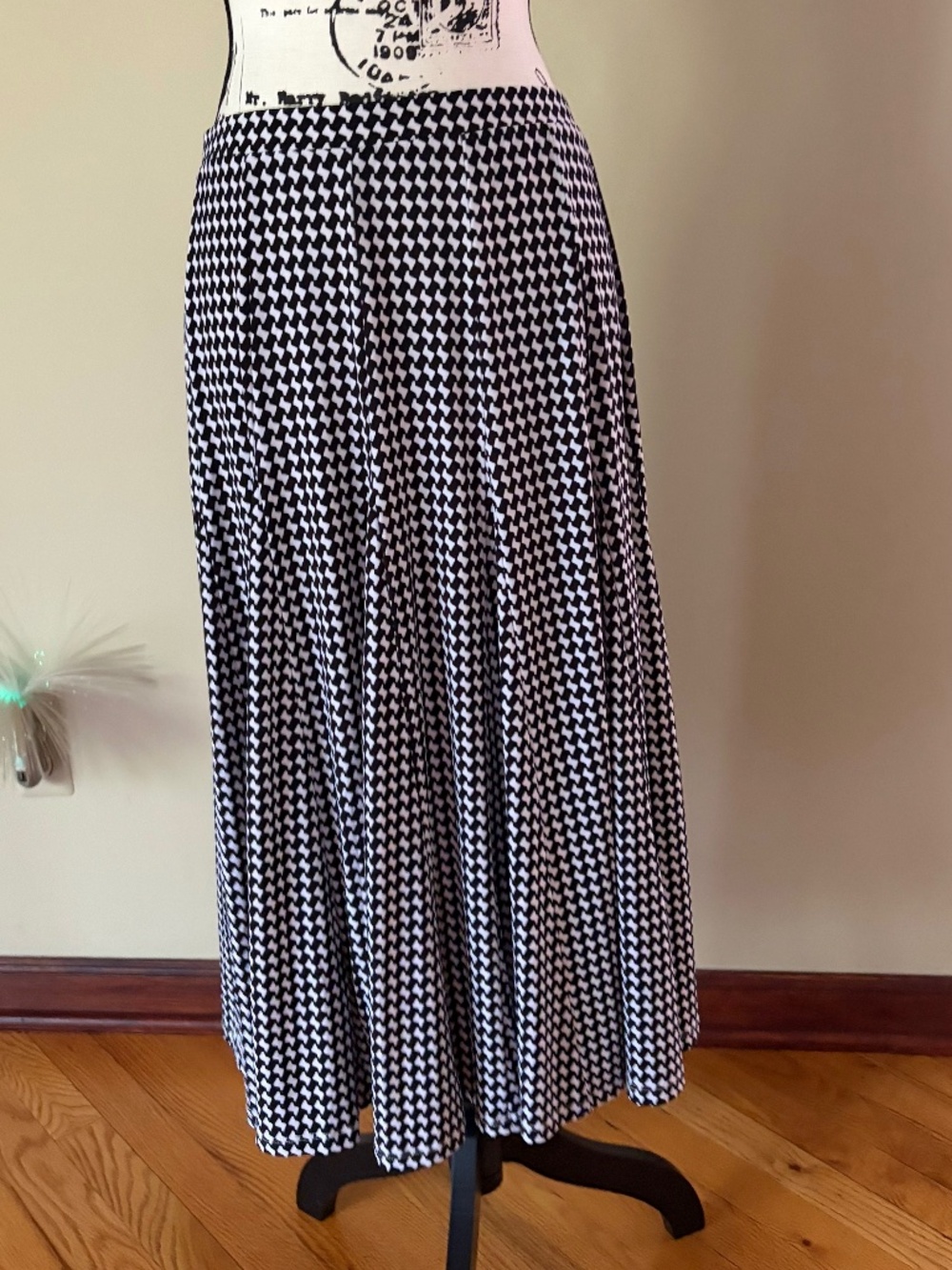 Checkers Print Swing Midi Skirt Women'S Elastic Waist Size Large